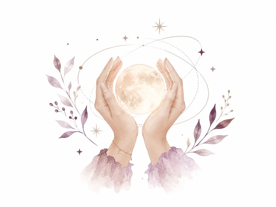 Hands cradling a glowing moon, representing 1:1 coaching