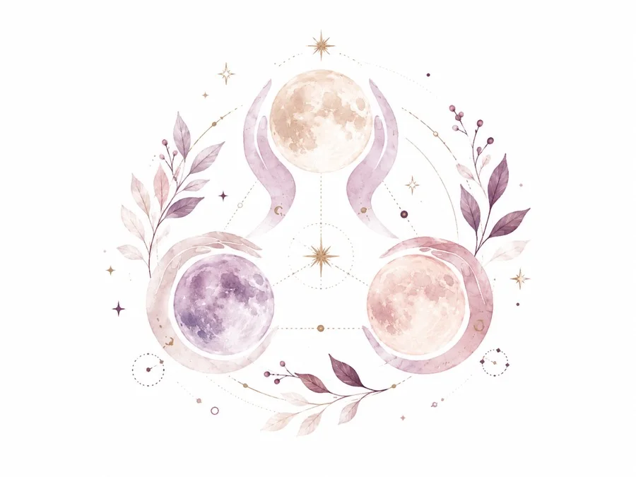 Three moons held in a circle, representing group workshops